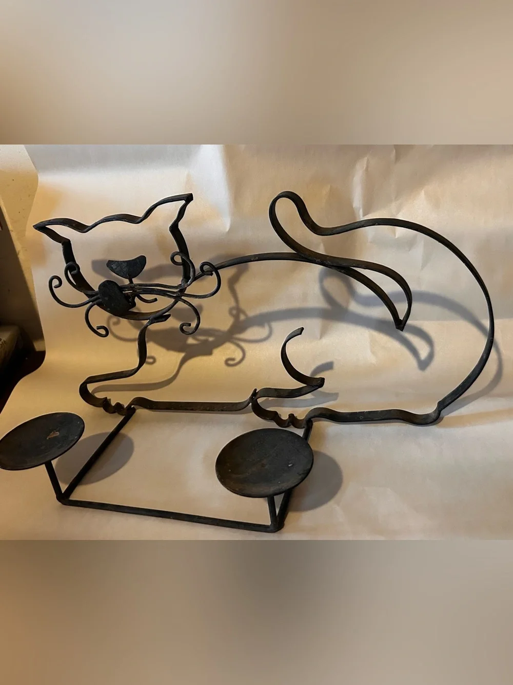 Freestanding Metal Whimsical Cat Candle Holder 18x7x10